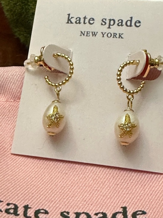 NWT Kate Spade NY Sea Star Pave &  Freshwater Pearl Starfish Charm Earrings - Picture 8 of 10